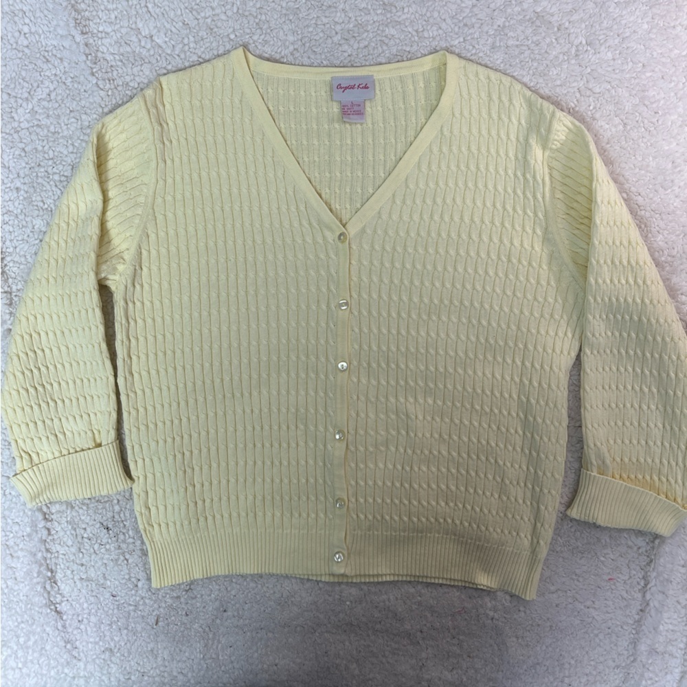 Crystal Kobe Women's Yellow 3/4 Sleeve Cotton Sweater Size: Large - Picture 3 of 8